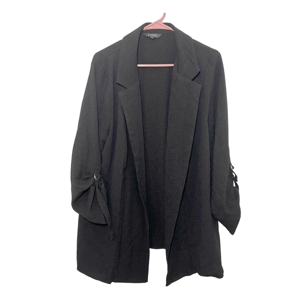 Evans Womens Black Open Front Ruched Sleeve Blazer Jacket Sz 18 03J33YBLK